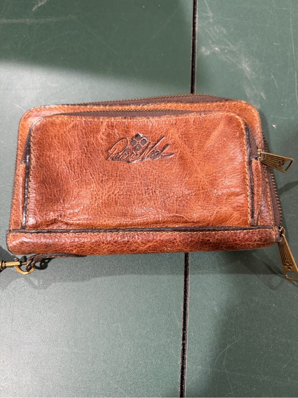 Patricia Nash Distressed Brown Leather Zip Wallet